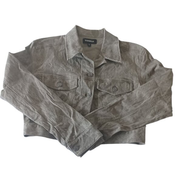 Express Crop Reptile Print Denim Jean Jacket - Picture 2 of 4